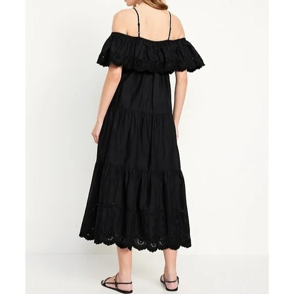NWT Old Navy Cold Shoulder Maxi Swing Dress Black Ruffle Cotton Plus Size 3X - Picture 6 of 12